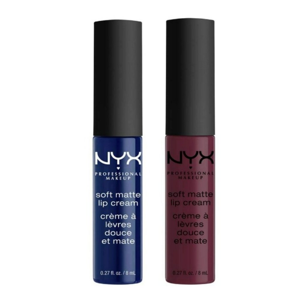 TWO NWT NYX Sapphire Cobalt Blue & Wine Pink Mauve Lip Cream Lipstick Full Size